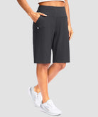 women's high rise bermuda shorts 12'' in dark gray - front view