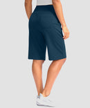 women's high rise bermuda shorts 12'' in dark green - back view