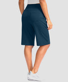 women's high rise bermuda shorts 12'' in dark green - back view