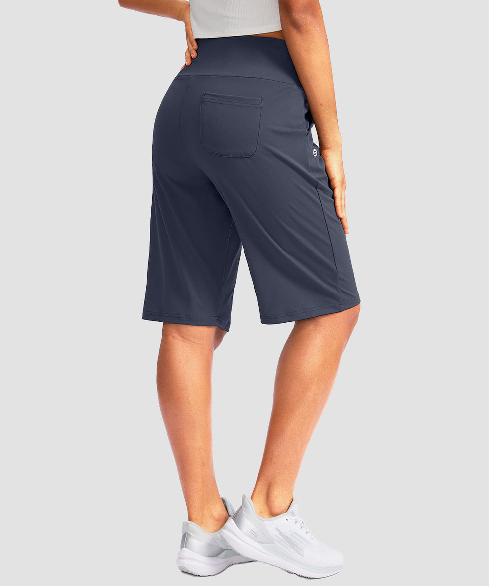women's high rise bermuda shorts 12'' in dusty blue - back view