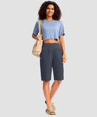 women's high rise bermuda shorts 12'' in dusty blue - matching outfits view