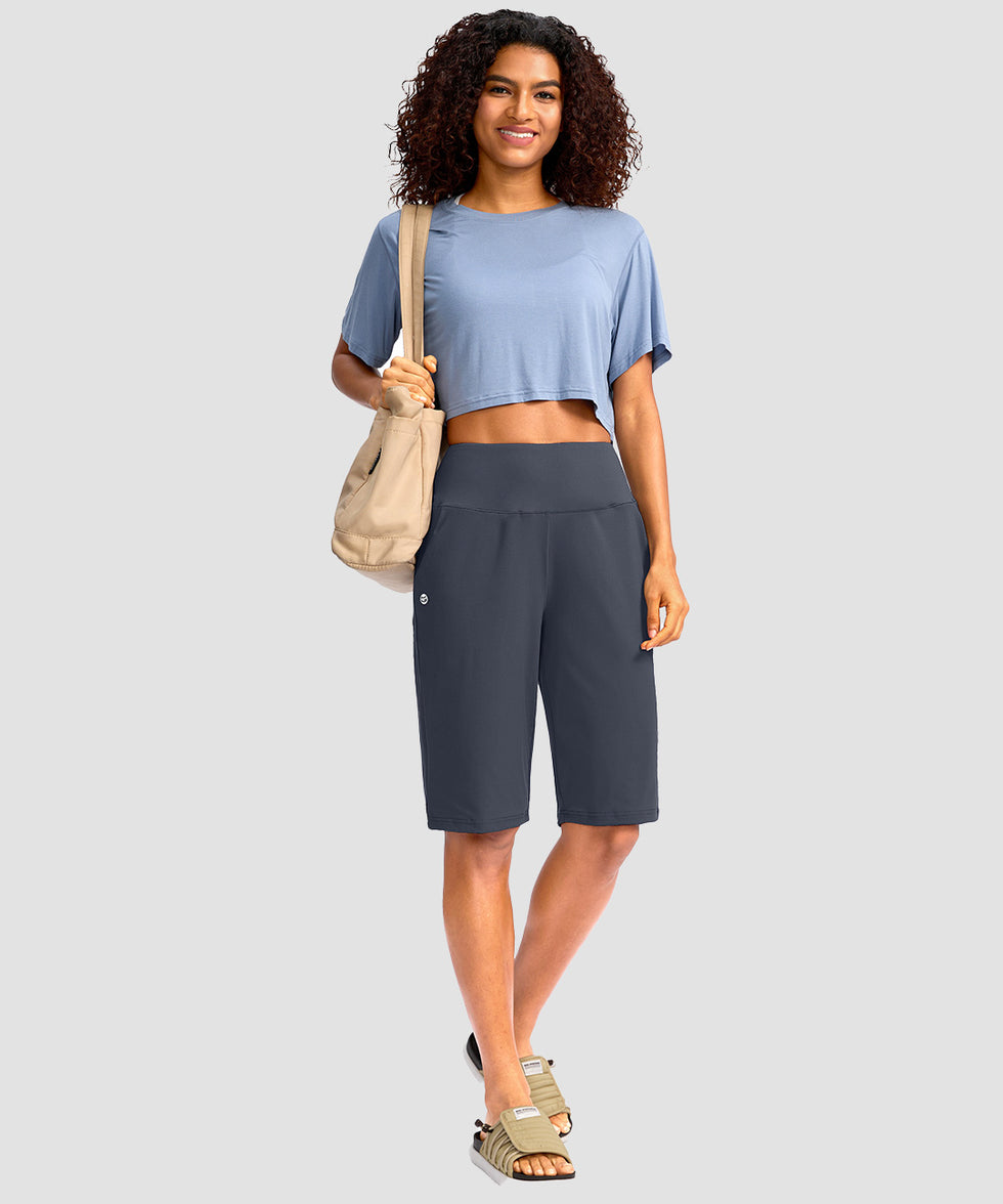 women's high rise bermuda shorts 12'' in dusty blue - matching outfits view