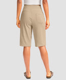 women's high rise bermuda shorts 12'' in light khaki - back view