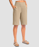 women's high rise bermuda shorts 12'' in light khaki - front view