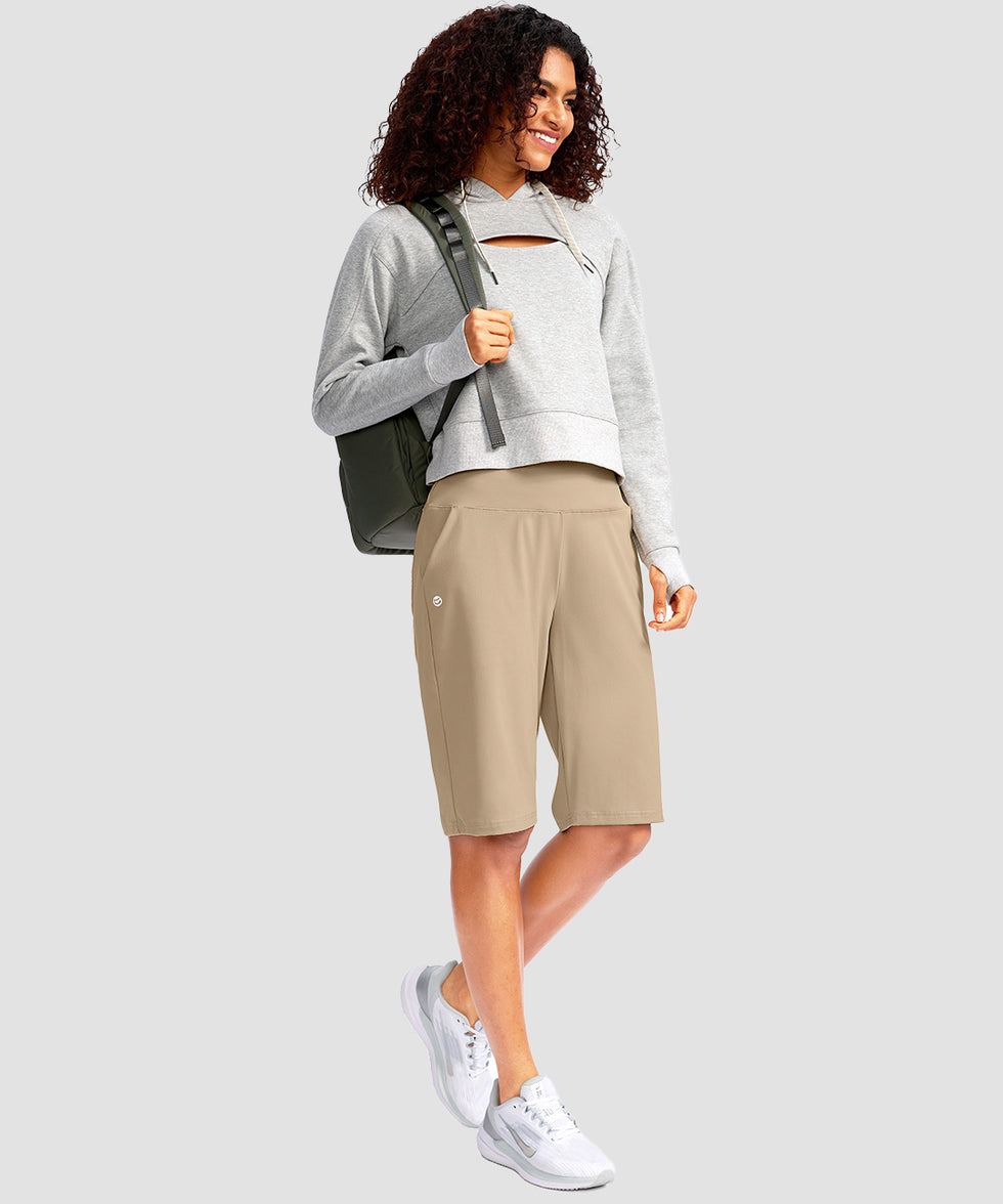 women's high rise bermuda shorts 12'' in light khaki - matching outfits view