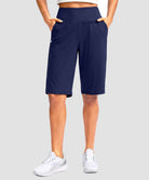 women's high rise bermuda shorts 12'' in navy - front view