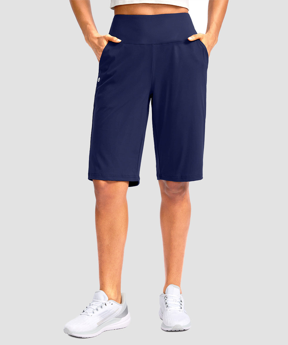 women's high rise bermuda shorts 12'' in navy - front view