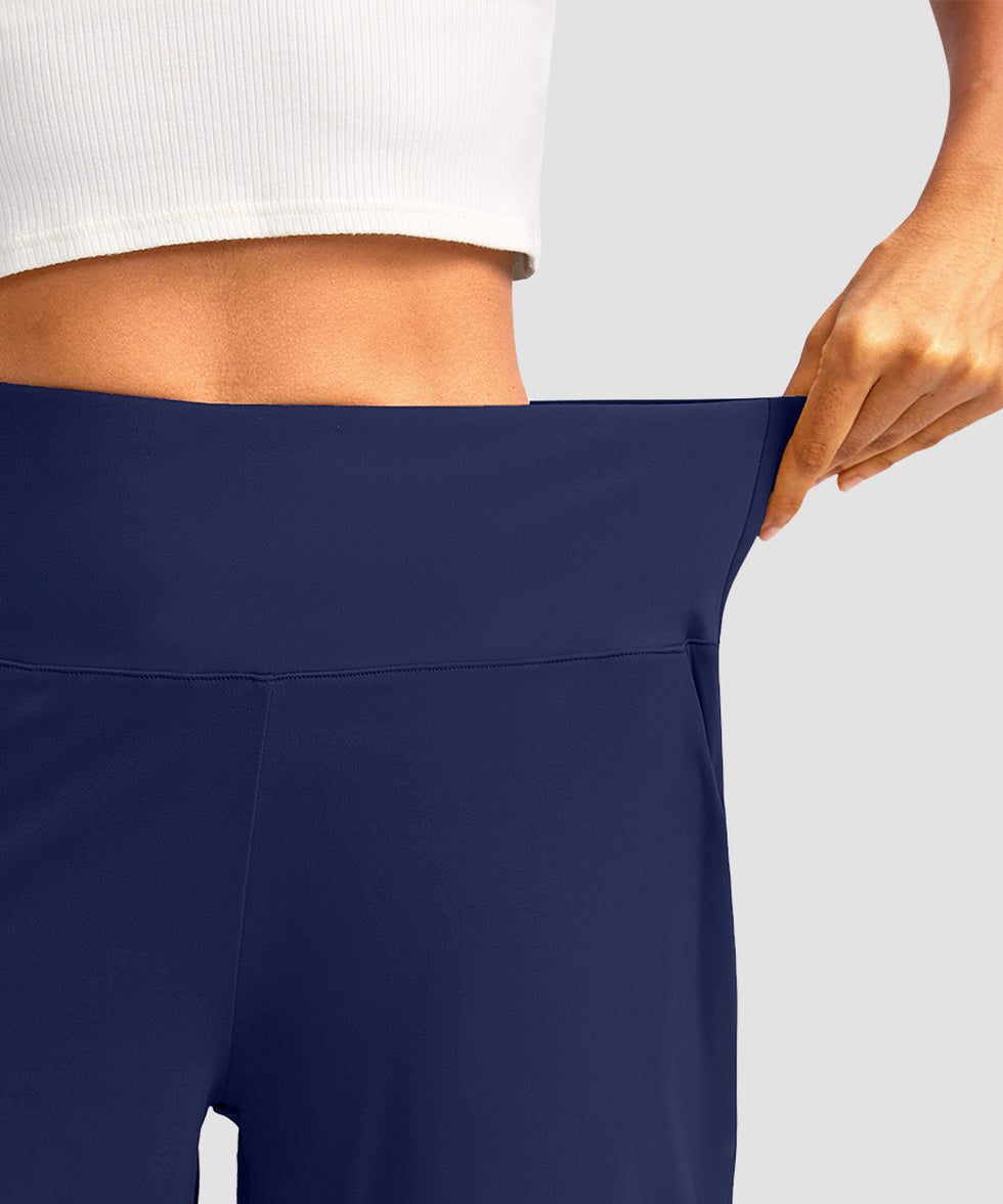 women's high rise bermuda shorts 12'' in navy - waistband detail view