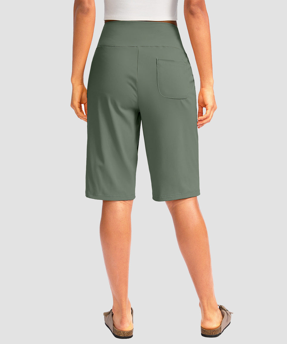 women's high rise bermuda shorts 12'' in sage green - back view