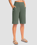 women's high rise bermuda shorts 12'' in sage green - front view