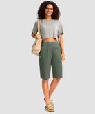 women's high rise bermuda shorts 12'' in sage green - matching outfits view