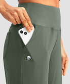 women's high rise bermuda shorts 12'' in sage green - pocket detail view