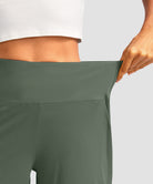 women's high rise bermuda shorts 12'' in sage green - waistband detail view
