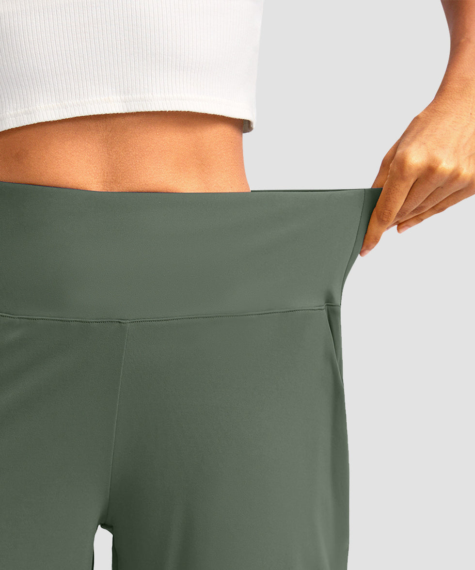 women's high rise bermuda shorts 12'' in sage green - waistband detail view