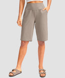 women's high rise bermuda shorts 12'' in taupe - front view