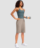 women's high rise bermuda shorts 12'' in taupe - matching outfits view
