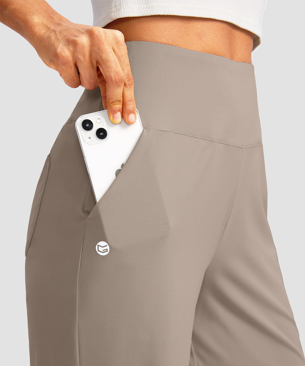 women's high rise bermuda shorts 12'' in taupe - pocket detail view