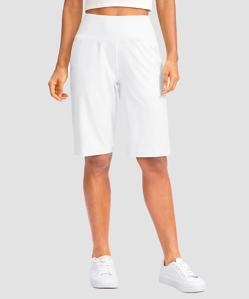women's high rise bermuda shorts 12'' in white - front view