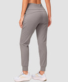 women's high rise fleece-lined joggers in ash gray - back view