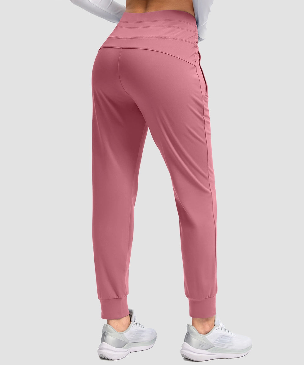 women's high rise fleece-lined joggers in briar rose - back view