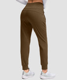 women's high rise fleece-lined joggers in coffee - back view