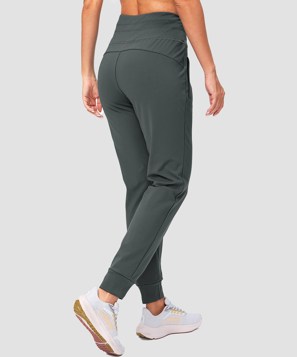 women's high rise fleece-lined joggers in dark gray - back view
