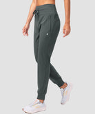 women's high rise fleece-lined joggers in dark gray - side view
