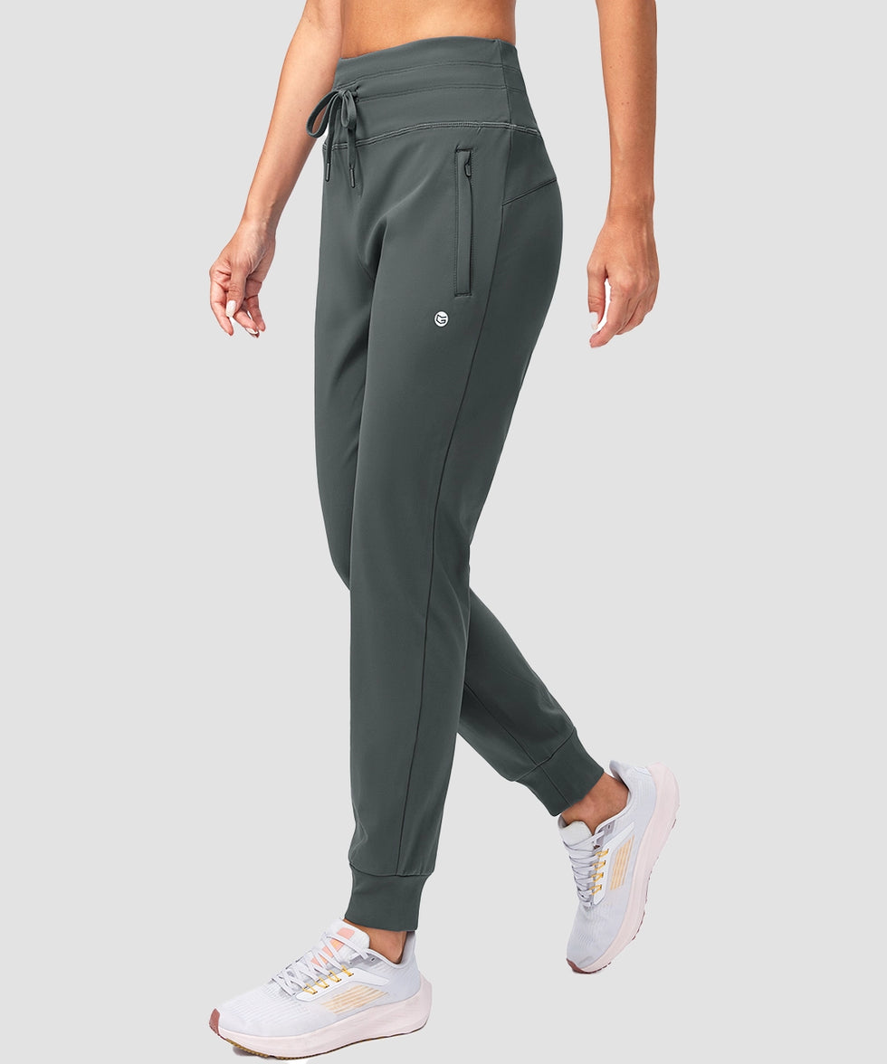 women's high rise fleece-lined joggers in dark gray - side view