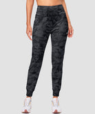 women's high rise fleece-lined joggers in gray camo - front view