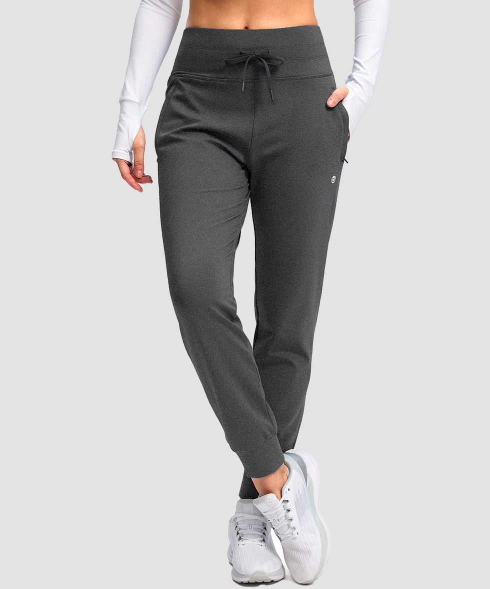 women's high rise fleece-lined joggers in heather charcoal - front view