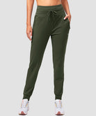 women's high rise fleece-lined joggers in olive green - front view