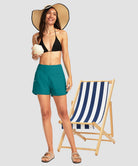 women's high rise slit with pockets shorts 3'' in aqua blue - matching outfits view