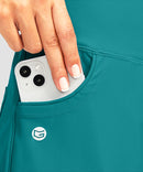 women's high rise slit with pockets shorts 3'' in aqua blue - pocket detail view