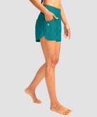 women's high rise slit with pockets shorts 3'' in aqua blue - side view