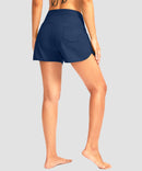 women's high rise slit with pockets shorts 3'' in dark blue - back view