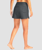 women's high rise slit with pockets shorts 3'' in dark gray - back view