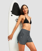 women's high rise slit with pockets shorts 3'' in dark gray - matching outfits view