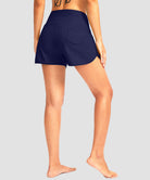 women's high rise slit with pockets shorts 3'' in navy - back view