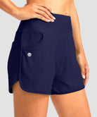women's high rise slit with pockets shorts 3'' in navy - front view
