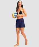 women's high rise slit with pockets shorts 3'' in navy - matching outfits view