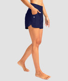 women's high rise slit with pockets shorts 3'' in navy - side view