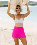 women's high rise slit with pockets shorts 3'' in rosy - matching outfits view-3