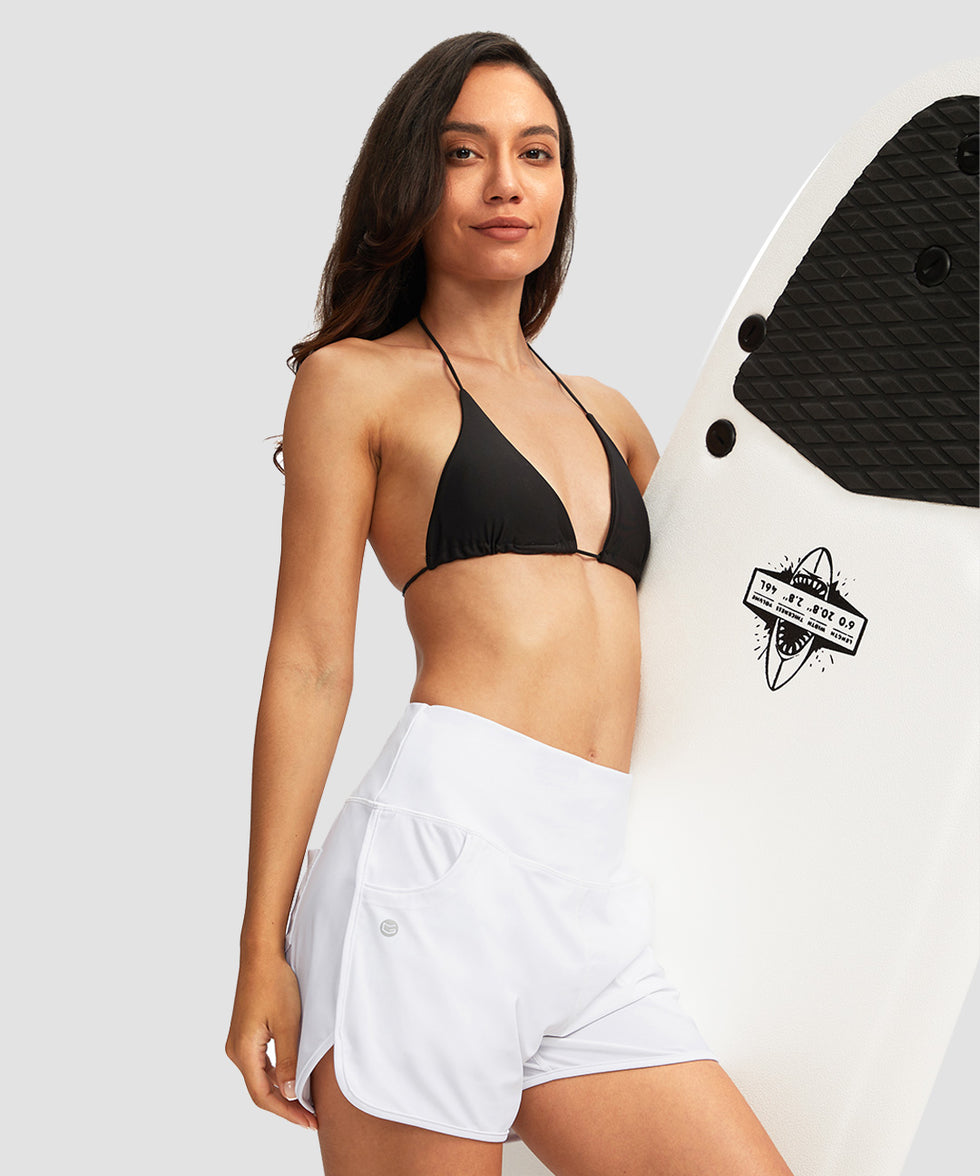 women's high rise slit with pockets shorts 3'' in white - matching outfits view