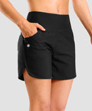 women's high rise slit with pockets shorts 5'' in black - side view