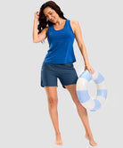 women's high rise slit with pockets shorts 5'' in dark blue - side view