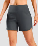 women's high rise slit with pockets shorts 5'' in dark gray - front view