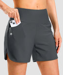 women's high rise slit with pockets shorts 5'' in dark gray - pocket detail view