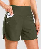 women's high rise slit with pockets shorts 5'' in olive green - pocket detail view
