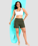 women's high rise slit with pockets shorts 5'' in olive green - side view