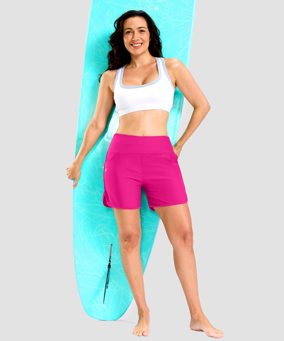 women's high rise slit with pockets shorts 5'' in rosy - side view